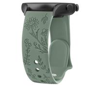 Floral Engraved Bands for IDW13, IDW16, IDW19 Smartwatch Bands, 22mm Soft Silicone Flower Pattern Replacement Strap in Olive Green