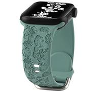 Floral Engraved Silicone Band Compatible With Apple Watch 42mm 44mm 45mm 49mm,Flower Pattern Carved Soft Silicone Sport Wristbands Strap for iWatch Series SE 9 8 7 6 5 4 3 2 1 for Women