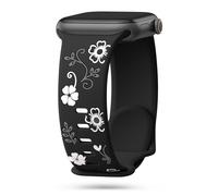 Floral Engraved strap Compatible with Apple Watch Strap 40mm 44mm 42mm 41mm 38mm 45mm 46mm 49mm Women,Cute Silicone Sport Bracelet for Apple Watch Series SE 3 2nd 11 10 9 8 7 6 5 4 3 iWatch Strap