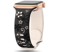 Floral Engraved Strap Compatible with Apple Watch Straps 38mm 40mm 41mm 42mm 44mm 45mm 46mm 49mm for Women,Cute Flower Band Soft Silicone Sport Strap for iWatch Series 11 10 9 8 7 6 5 4 3 2 1 SE Ultra
