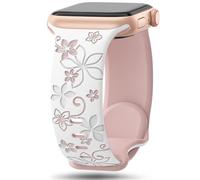 Floral Engraved Strap Compatible with Apple Watch Straps 38mm 40mm 41mm 42mm 44mm 45mm 46mm 49mm for Women,Cute Flower Band Soft Silicone Sport Strap for iWatch Series 11 10 9 8 7 6 5 4 3 2 1 SE Ultra