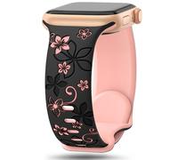 Floral Engraved Strap Compatible with Apple Watch Straps 38mm 40mm 41mm 42mm 44mm 45mm 46mm 49mm for Women,Cute Flower Band Soft Silicone Sport Strap for iWatch Series 11 10 9 8 7 6 5 4 3 2 1 SE Ultra