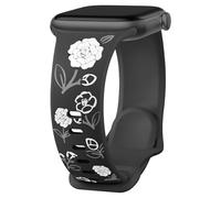 Floral Engraved Strap for Apple Watch Straps Women 40mm 42mm 41mm 38mm, Cute Soft Flower Engraved Silicone Sport Straps for iWatch Series 11 10 9 8 7 6 5 4 3 2 1 SE3 SE2