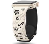 Floral Engraved Straps Compatible with Apple Watch Straps 44mm 45mm 46mm 49mm 42mm(Series 1 2 3 for Women,Cute Flower Bands Soft Silicone Sport Strap for iWatch Series 10 9 8 7 6 5 4 3 2 1 SE Ultra