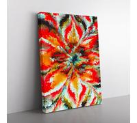 Floral Explosion Abstract Red, Green, Peach Canvas Wall Art Print Ready to Hang, Framed Picture for Living Room Bedroom Home Office Décor, 76x50 cm (30x20 Inch)