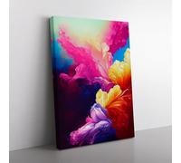 Floral Explosion No.1 Purple, Pink, Grey Canvas Wall Art Print Ready to Hang, Framed Picture for Living Room Bedroom Home Office Décor, 76x50 cm (30x20 Inch)