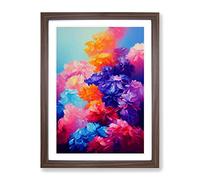 Floral Explosion No.2 Framed Print for Living Room Bedroom Home Office Décor, Wall Art Picture Ready to Hang, Walnut A4 Frame (34 x 25 cm)