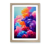Floral Explosion No.2 Framed Print for Living Room Bedroom Home Office Décor, Wall Art Picture Ready to Hang, Oak A2 Frame (64 x 46 cm)