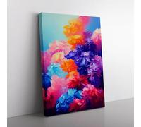 Floral Explosion No.2 Purple, Pink, Blue Canvas Wall Art Print Ready to Hang, Framed Picture for Living Room Bedroom Home Office Décor, 76x50 cm (30x20 Inch)