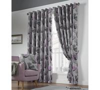 Floral Eyelet Ring Curtain Pair Lined Blackout Thermal Efficient Purple 66x54"