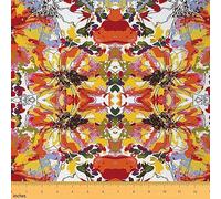Floral Fabric by The Yard Colorful Bright Flower Upholstery Fabric for Chairs Sofa Kids Boys Girls Retro Orange Farmhouse Waterproof Outdoor Fabric DIY Fabric Bedroom 1 Yard (L92*W150cm)
