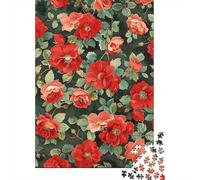 Floral Fabric, Red Roses Pattern Jigsaw Puzzles Puzzle for Adults Kids. 1000 Piece Impossible Challenge Toy Educational Games Home Decoration for Educational Games Gifts 70x50cm/1000pcs