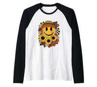 Floral Fall Smile Face Thanksgiving Boho Raglan Baseball Tee