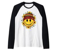Floral Fall Smile Face Thanksgiving Boho Raglan Baseball Tee