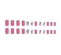 Floral False Nail 24Pcs Short Square Hand-drawn Lotus Design Press on Nails Stick on Fake Nails Full Cover Gel Glue on DIY Nail Art Manicure for Women