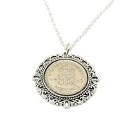 floral Fancy Pendant 1945 Lucky sixpence 81st Birthday plus a Sterling Silver 18in Chain