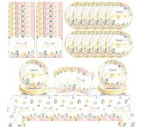 Floral Farewell Party Supplies Serves 24 We Will Miss You Paper Plates Napkins Retirement Decor Don't Forget Us Theme Tablecloth Set Tableware Kit for Goodbye Office Good Luck Going Away Party Favor