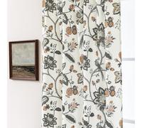 Floral Farmhouse Curtains 96 Inches Long 2 Panel Set for Bay Window,Semi Blackout Green and Brown Primitive Farm House Style Antique Curtains for Living Room Bedroom