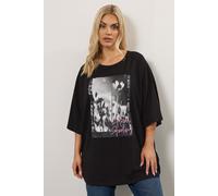 'Floral Feeling' Oversized T-Shirt Yours Black 26-28