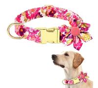 Floral Female Dog Collars for Small/Medium/Large Dogs, Soft & Comfy Adjustable Dog Collars with Safety Buckle, Detachable Flower Bow Tie, Large, Fit Necks 15.5-24.5’’, Rosy, TDTOK