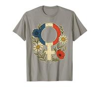 Floral Feminist Symbol Vintage France Flag Pride Women Men T-Shirt