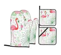 Floral Flamingo Botany Printed Pot Lid Gloves Set - Baking Oven Gloves, (500°F Temperature Resistant) Kitchen Cooking Heat Insulation Artifact