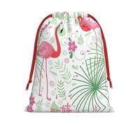 Floral Flamingo Botany Printing 11.8x15.8in Drawstring Gift Bag With Red Ribbon Closure For Halloween Xmas,For Adults Gifting
