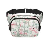 Floral Flamingo Botany Square Double-Layer Waist Bag Mini Adjustable Waist Belt Bag Exercise Running Travel Hiking, Black, One Size