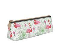 Floral Flamingo Botany Triangle Leather Case Multi Functional Cosmetic Bag Portable Makeup and Stationery Storage Bag , White, One Size, Lightweight, White, One Size, Lightweight
