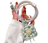 Floral Flower Cable Protector for iPhone Charger,Cute Camellia Design,Soft Elegance Charger Cover Charging Cord Protector,Cable Charger Protector,Wire Cord Saver for iPhone 14 15 16 Pro Max-Green