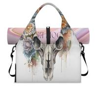 Floral Flower Cow Skull Sports Duffle Bag with Shoe Compartment Weekend Overnight Bags Tote Cabin Luggage Bag for Gym Yoga Travel