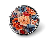 Floral Flower Print Badges Decorative, Durable Aluminum Alloy Round Badge, Lightweight Button Brooch for Shirts, Jackets, Hats, Uniforms 1"