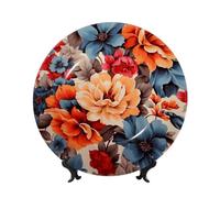 Floral Flower Print Ceramic Decorative Plates Bone China Decorative Plate With Display Stand Handmade Ceramic Ornament Personality Porcelain Dinner Plate Crafts For Home Office Wall Decoration 20cm
