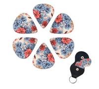 Floral Flower Print Guitar Picks 6 Pack 3 Different Thickness Celluloid Guitar Plectrums with Guitar Pick Holder Personalized Guitar Pick for Acoustic Guitar, Electric Guitar, Bass, Ukulele
