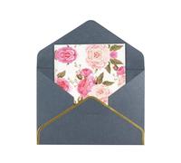 Floral Flower Rose Elegant Pearlized Gold-Edged Greeting Card-Blank Interior,Single-Sided Print, All-Occasion Foldable Note Card With Envelope