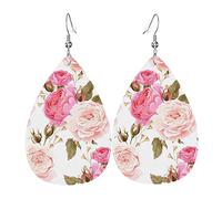 Floral Flower Rose Pink Earrings For Women'S Earrings, Leather Earrings For Girls, Novelty Teardrop Earrings, Stylish And Beautiful., One Size, Leather, No Gemstone