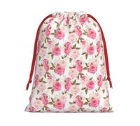 Floral Flower Rose Pink Print Drawstring Gift Bags For Christmas,Holiday Party Gift Wrapping Bag Assorted Sizes