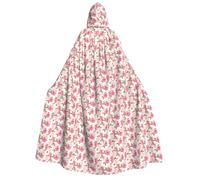 Floral Flower Rose Pink Print Halloween Hooded Capes Cosplay Carnival | Unisex Cloak Party Witch Wizard Christmas Themed Event Vampire Costumes 190cm