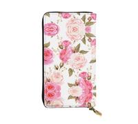 Floral Flower Rose Pink Print Leather Long Clutch Wallet – Fashionable Personalized Wallet, Multiple Card Slots, Gift Ready, Black, One Size