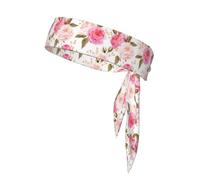 Floral Flower Rose Pink Print Sports Headband, Adjustable Head Tie For Running, Tennis & Workouts, Soft Fit
