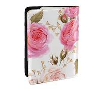 Floral Flower Rose Pink Printed Passport Holder Cover, PU Leather Passport Cover Case Travel Passport Wallet for Women Men
