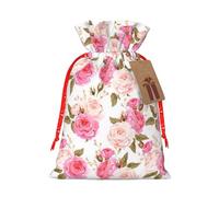 Floral Flower Rose Pink Printing 1 Pc Christmas Bag With Drawstring For All Adults To Give Presents Halloween