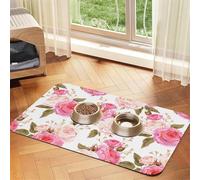 Floral Flower Rose Pink,Waterproof Pet Feeding Mat,Cat Dog Placemats for Food and Water, PU Leather Food Mats,40x60cm