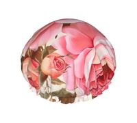 Floral Flower Rose Printed Double Layer Lined Shower Cap,Shower Caps For Women Reusable