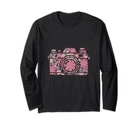 Floral Flower Silhouette Camera Photographer Girl Women Long Sleeve T-Shirt