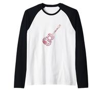 Floral Flower Silhouette Guitar Music Lover Girl Women Raglan Baseball Tee