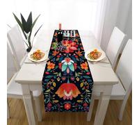 Floral Flower Table Runner Mexican Botanical Table Cover, Cotton Linen Dining Decor Boho Leaves Table Mat Indoor Outdoor Party Supply 40x300 cm