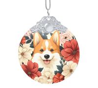 Floral Flowers Christmas Ornament Round Shape Glass Christmas Hanging Pendants for Xmas Tree Decoration, Unique Acrylic Suncatcher Xmas Decor Holiday Pendants Gift Silver