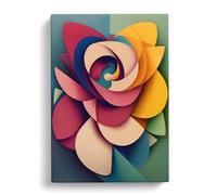 Floral Flowers Cubism Canvas Print | Gallery Wrapped 30mm Frame Wall Art | 30x20 inches | Ready to Hang | Cubist Floral Picture | Living Room Bedroom Lounge Office