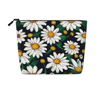 Floral Flowers Daisies Fake Hemp Makeup Bag – Travel, and Daily Storage Essential – Reusable Cosmetic Bag, Zipper Pouch, Make-Up Tool, Black, One Size